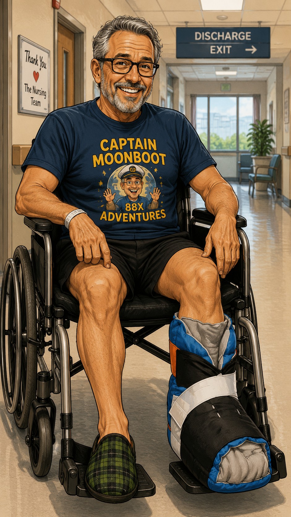I'll play Captain Moonboot for now. Captain Moonboot in a wheelchair.